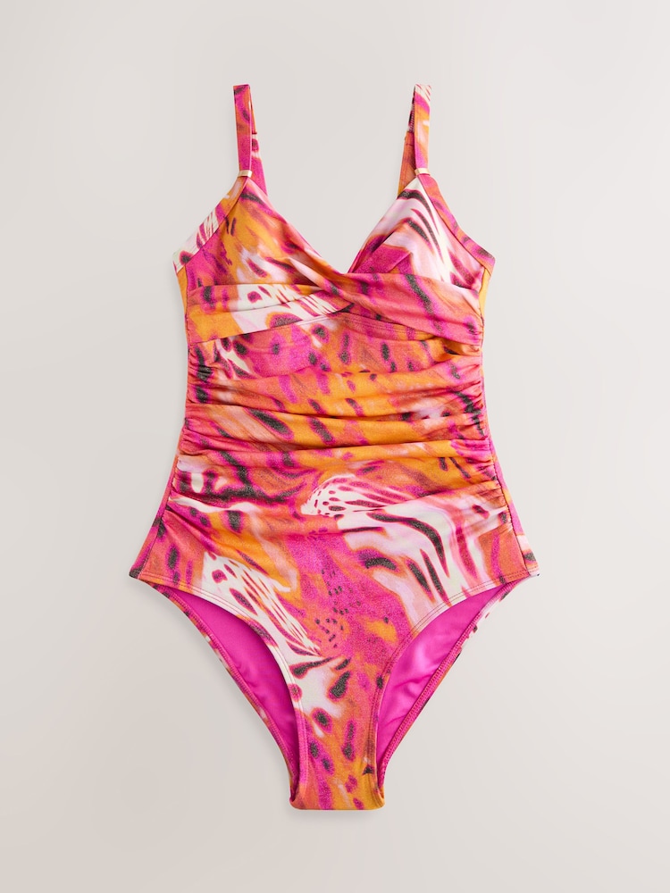 Pink Metallic Animal Print Shaping Tummy Control Swimsuit - Image 1 of 3