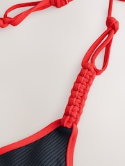 Navy Rib/Red Plaited Halter Strap Tummy Control Plunge Swimsuit - Image 10 of 11