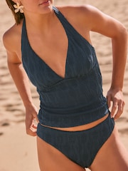 Navy Textured Halterneck Tummy Control Tankini Top - Image 1 of 7