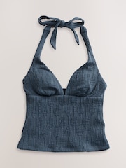 Navy Textured Halterneck Tummy Control Tankini Top - Image 6 of 7