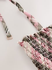 Pink/Cream Check Shirred Tummy Control Bandeau Swimsuit - Image 9 of 10