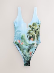 Blue Jungle Scenic Print Scoop Trim Tummy Control Swimsuit - Image 5 of 7