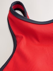 Red/Navy Contrast Rib High Neck Tummy Control Swimsuit - Image 10 of 12