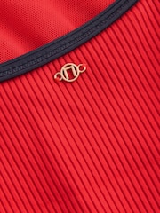 Red/Navy Contrast Rib High Neck Tummy Control Swimsuit - Image 11 of 12