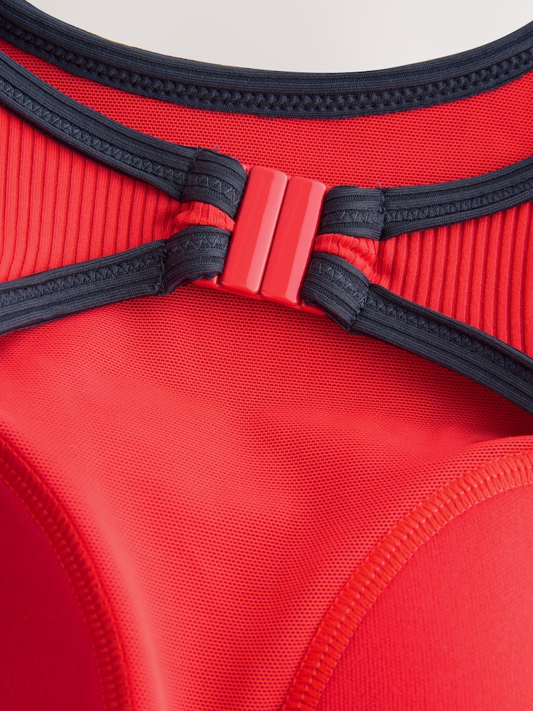 Red/Navy Contrast Rib High Neck Tummy Control Swimsuit - Image 12 of 12 Red/Navy Contrast Rib High Neck Tummy Control Swimsuit - Image 12 of 12