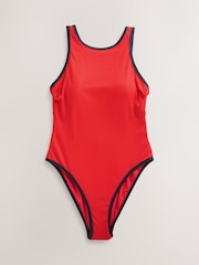 Red/Navy Contrast Rib High Neck Tummy Control Swimsuit - Image 9 of 12