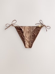 Brown Snake Print Beaded Tie Side Bikini Bottoms - Image 6 of 8