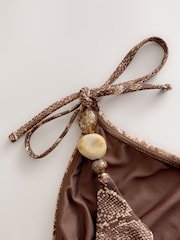 Brown Snake Print Beaded Tie Side Bikini Bottoms - Image 8 of 8