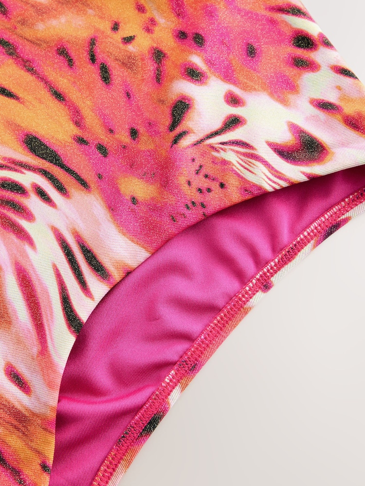 Pink/Orange Metallic Leopard Print High Waist Print Bikini Bottoms - Image 2 of 3