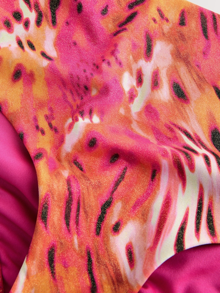 Pink/Orange Metallic Leopard Print High Waist Print Bikini Bottoms - Image 3 of 3