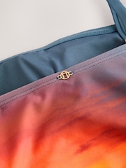 Blue/Orange Sunset Bandeau Ruched Leg Tummy Control Shaping Swimsuit - Image 3 of 3