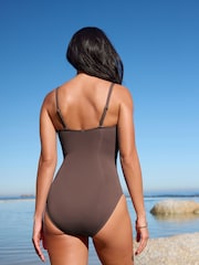Chocolate Brown Shaping Tummy Control Bandeau Swimsuit - Image 2 of 8