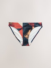 Navy/Rust Red Palm Print High Leg Print Bikini Bottoms - Image 1 of 3