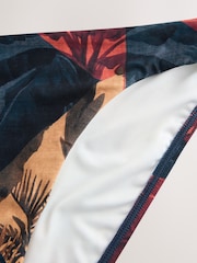 Navy/Rust Red Palm Print High Leg Print Bikini Bottoms - Image 2 of 3