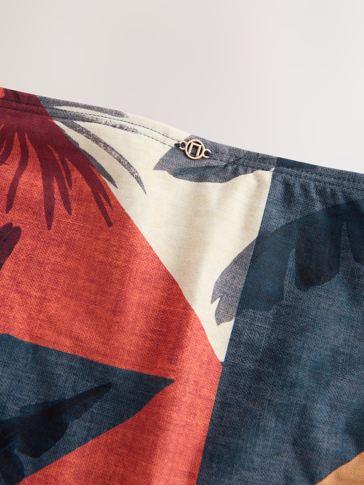 Navy/Rust Red Palm Print High Leg Print Bikini Bottoms - Image 3 of 3