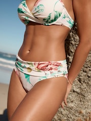 Cream/Pink Floral Print Roll Top Bikini Bottoms - Image 4 of 8