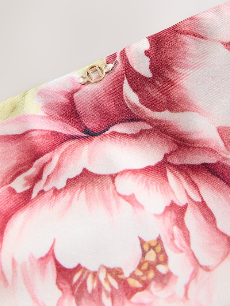Cream/Pink Floral Print Roll Top Bikini Bottoms - Image 8 of 8