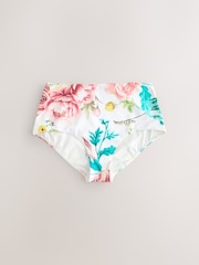 White Floral Print High Shine High Waist Bikini Bottoms - Image 1 of 3