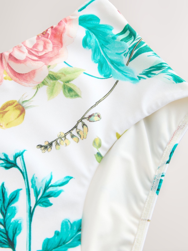 White Floral Print High Shine High Waist Bikini Bottoms - Image 3 of 3