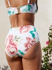 White Floral Print High Shine High Waist Bikini Bottoms - Image 4 of 7