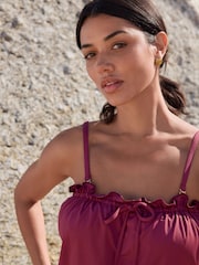 Burgundy Red Ruffle Bandeau Blouson Shaping Swimsuit - Image 5 of 8