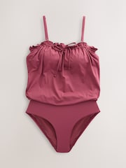 Burgundy Red Ruffle Bandeau Blouson Shaping Swimsuit - Image 6 of 8