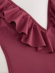 Burgundy Red Ruffle Halterneck Peplum Plunge Tummy Control Swimsuit - Image 9 of 9