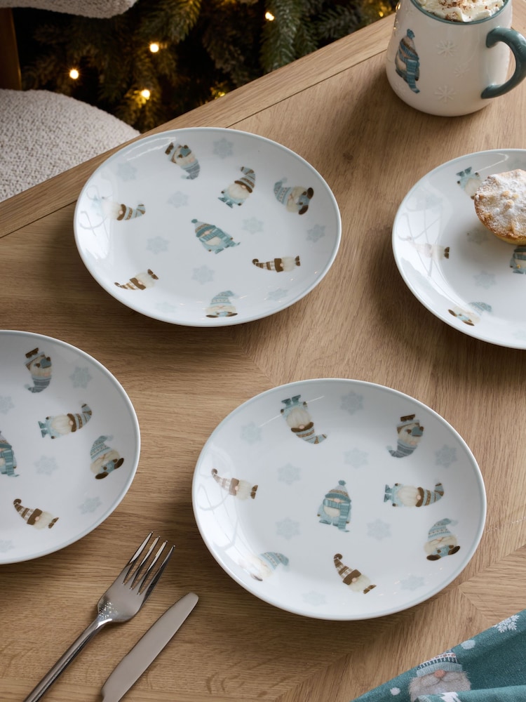Teal Blue Christmas Gonk Set of 4 Side Plates - Image 1 of 4