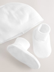White Baby 100% Cottton Knitted Hat and Bootie 2 Piece Set (0-9mths) - Image 2 of 4