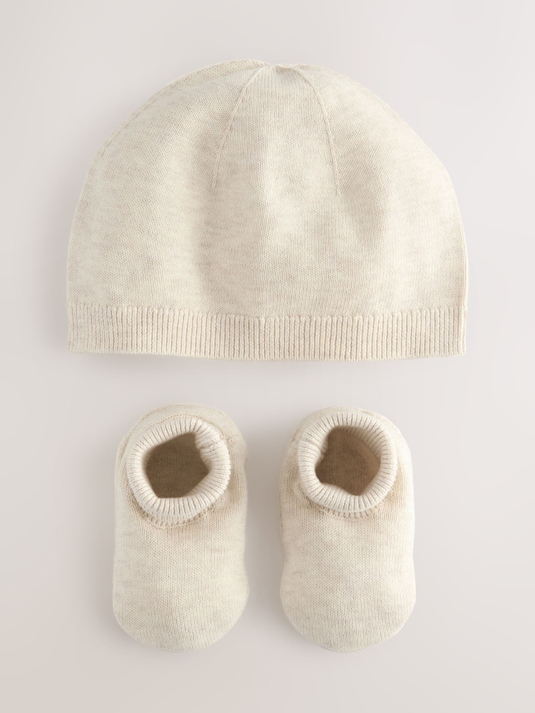 Neutral Baby 100% Cottton Knitted Hat and Bootie 2 Piece Set (0-9mths) - Image 1 of 4