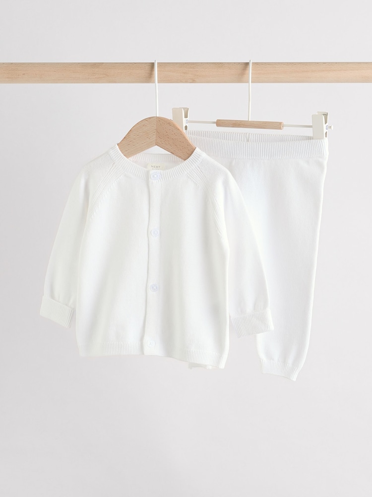 White Baby 100% Cottton Knitted Jumper and Leggings Set (0-12mths) - Image 1 of 10