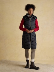 Joules Pembury Black Longline Showerproof Padded Gilet with Hood - Image 1 of 12