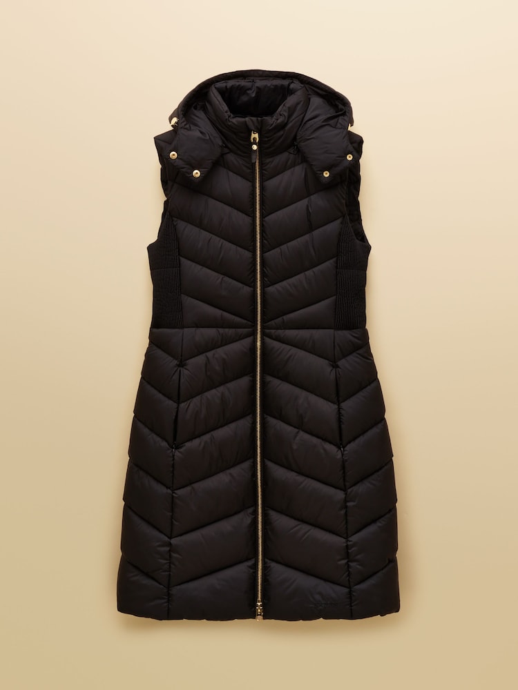 Joules Pembury Black Longline Showerproof Padded Gilet with Hood - Image 12 of 12 Joules Pembury Black Longline Showerproof Padded Gilet with Hood - Image 12 of 12