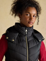 Joules Pembury Black Longline Showerproof Padded Gilet with Hood - Image 3 of 12