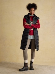 Joules Pembury Black Longline Showerproof Padded Gilet with Hood - Image 4 of 12