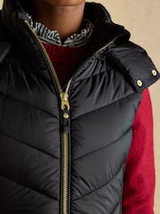 Joules Pembury Black Longline Showerproof Padded Gilet with Hood - Image 7 of 12