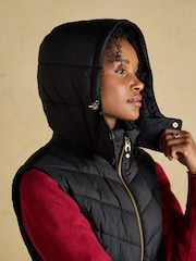 Joules Pembury Black Longline Showerproof Padded Gilet with Hood - Image 9 of 12