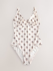 Cream Woodblock Tummy Control DD+ Wired Swimsuit - Image 1 of 5