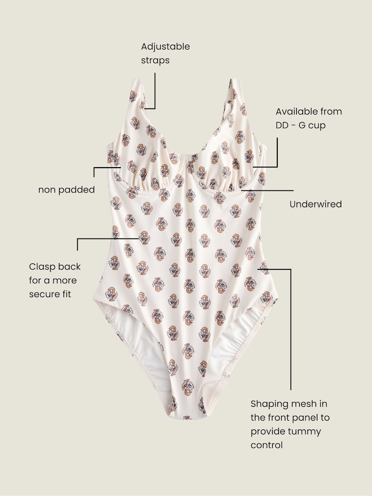 Cream Woodblock Tummy Control DD+ Wired Swimsuit - Image 1 of 2