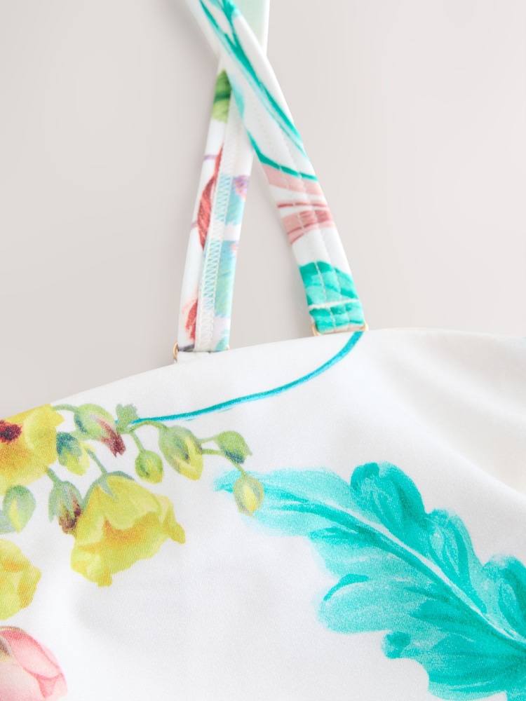 Blanco Floral de alto brillo - Top de bikini palabra de honor reductor sin relleno en copa DD+ - Imagen 2 de 3