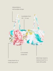 White Floral High Shine DD+ Non Pad Minimise Bandeau Bikini Top - Image 4 of 5