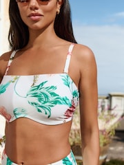 White Floral High Shine DD+ Non Pad Minimise Bandeau Bikini Top - Image 6 of 12