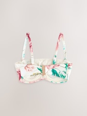 White Floral High Shine DD+ Non Pad Minimise Bandeau Bikini Top - Image 8 of 12