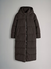 The Set Chocolate Brown Hooded Longline Padded Maxi Coat - Image 1 of 7
