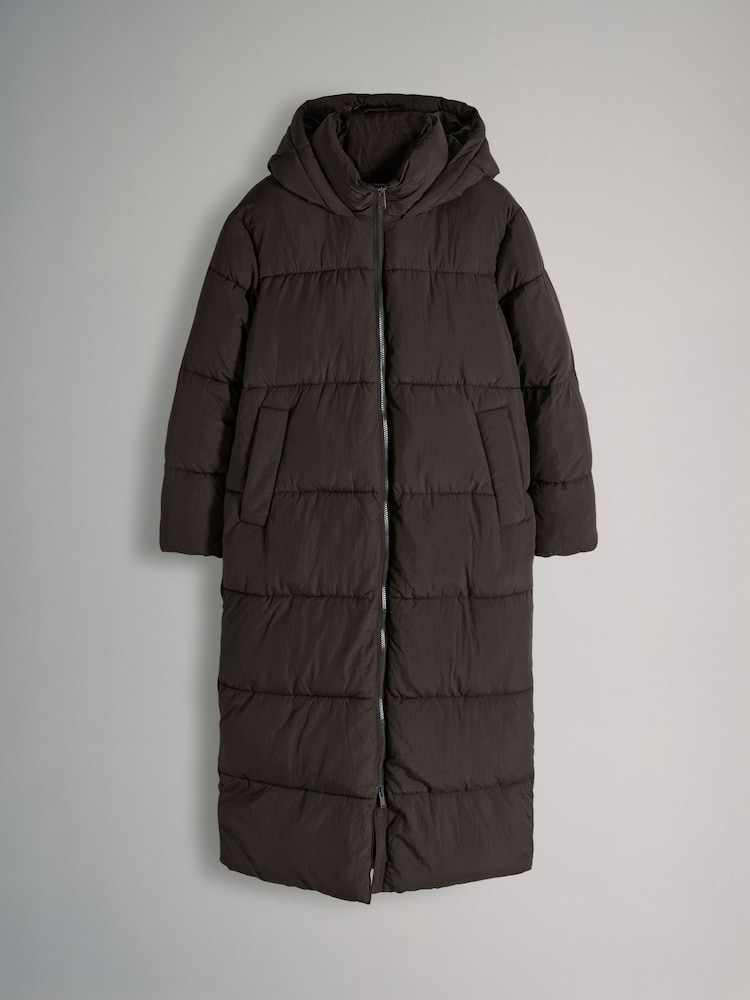 The Set Chocolate Brown Hooded Longline Padded Maxi Coat - Image 1 of 7