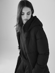 The Set Chocolate Brown Hooded Longline Padded Maxi Coat - Image 3 of 7
