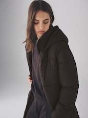 The Set Chocolate Brown Hooded Longline Padded Maxi Coat - Image 4 of 7