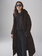 The Set Chocolate Brown Hooded Longline Padded Maxi Coat - Image 5 of 7