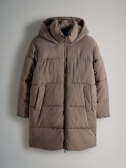 The Set Taupe Brown Hooded Longline Padded Midi Coat - Image 1 of 7