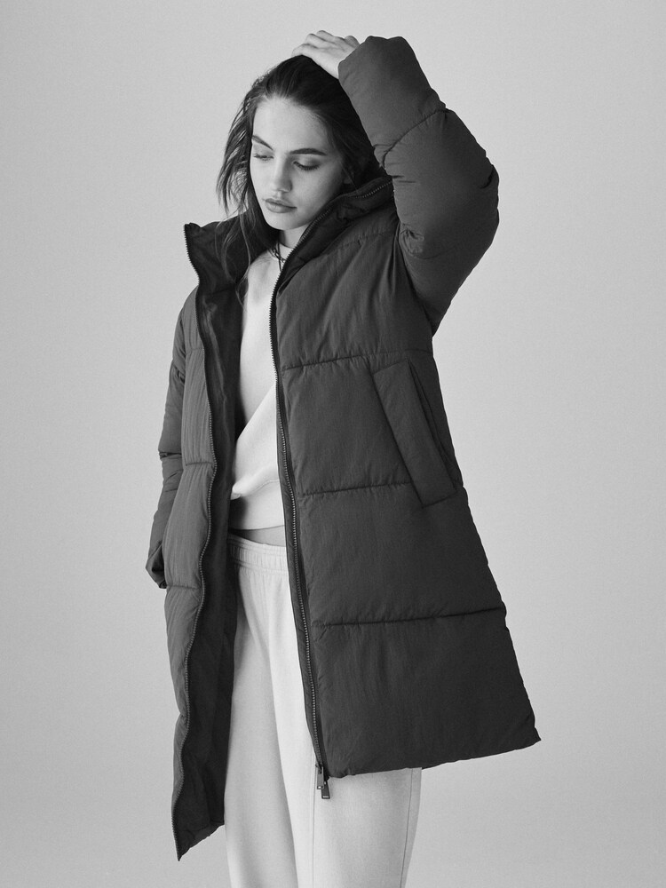The Set Taupe Brown Hooded Longline Padded Midi Coat - Image 2 of 7 The Set Taupe Brown Hooded Longline Padded Midi Coat - Image 2 of 7